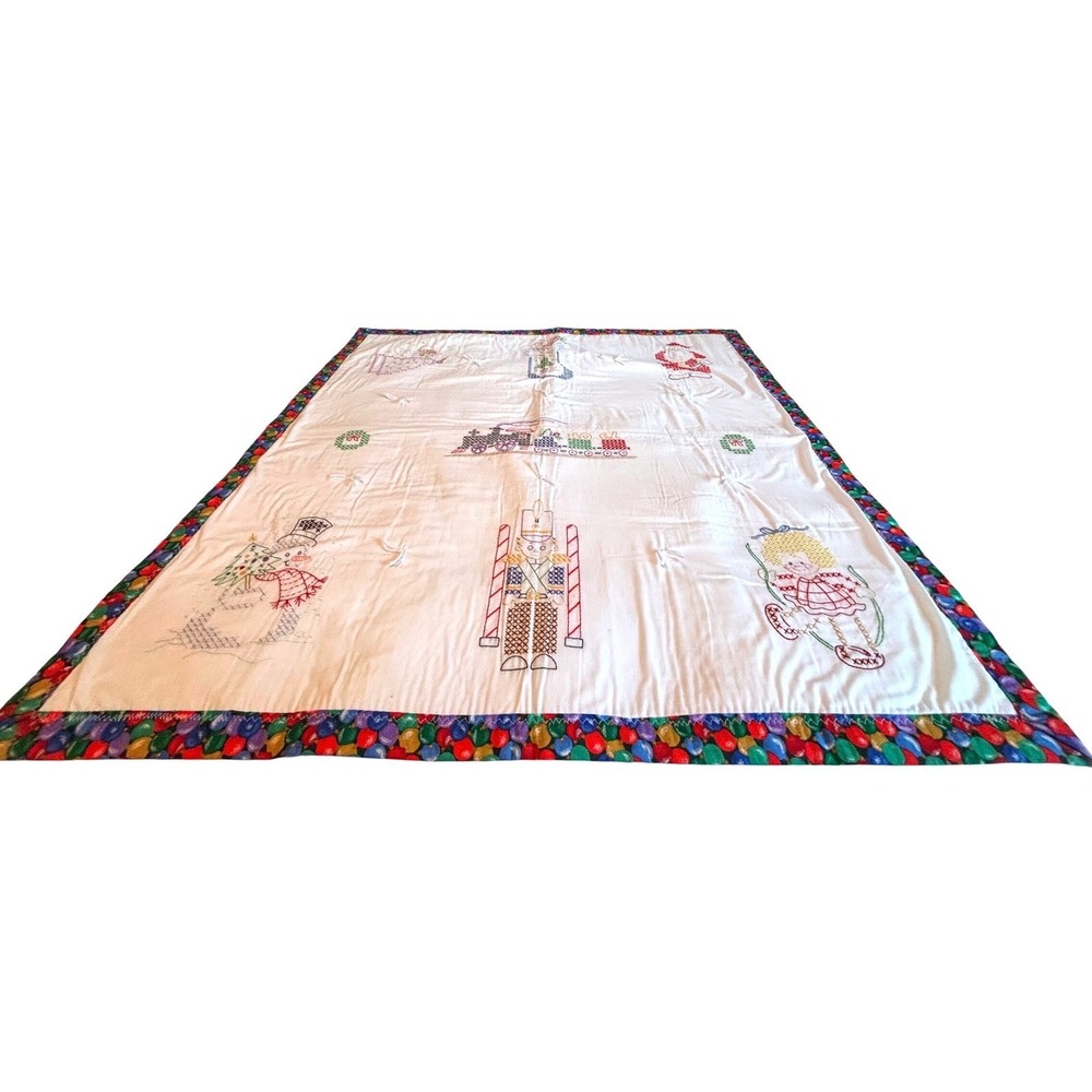Hand Embroidered Quilt Decor Santa Snowman Train Nutcracker Gift